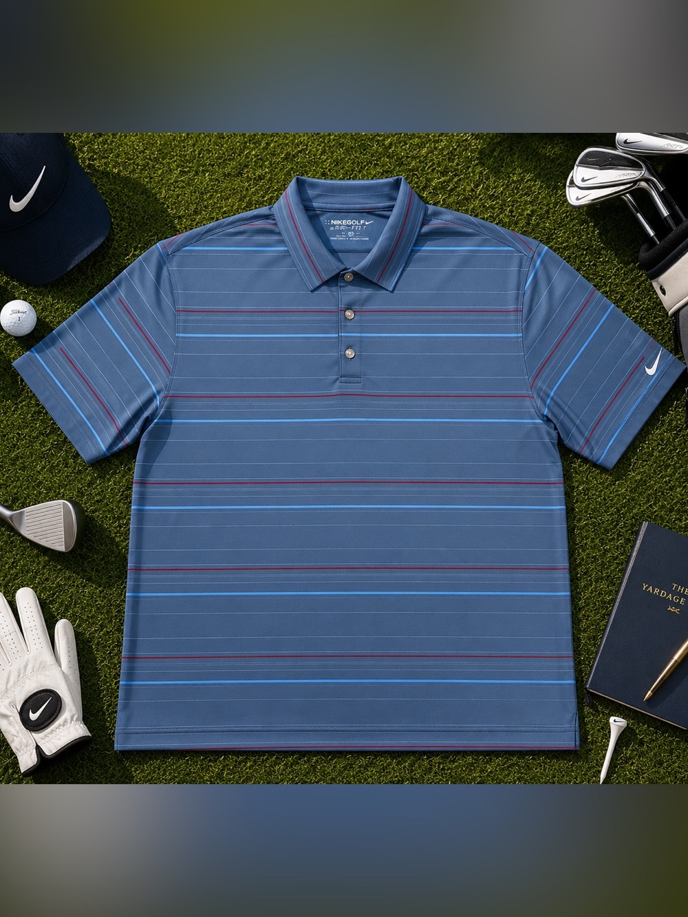 Nike Fit Dry Golf Polo Short Sleeve Striped Swoosh Shirt